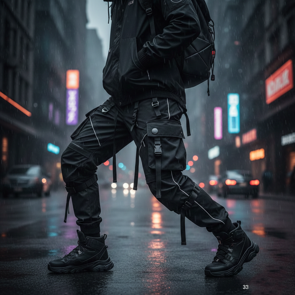 Techwear Hologram#2 : Techwearowe spodnie cargo – klucz do futurystycznej taktycznej stylizacji