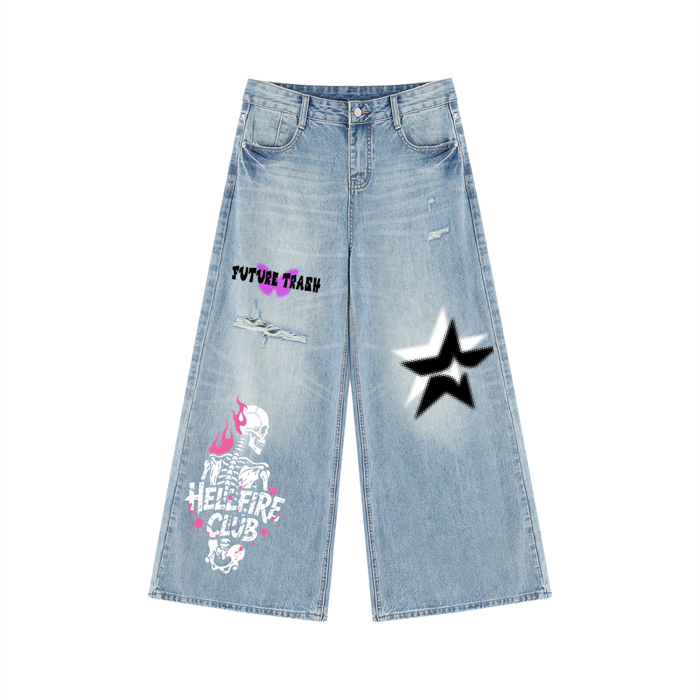 Damskie Jeansy Wide Leg | Y2K Cyber Kitch| FUTURE TRASH