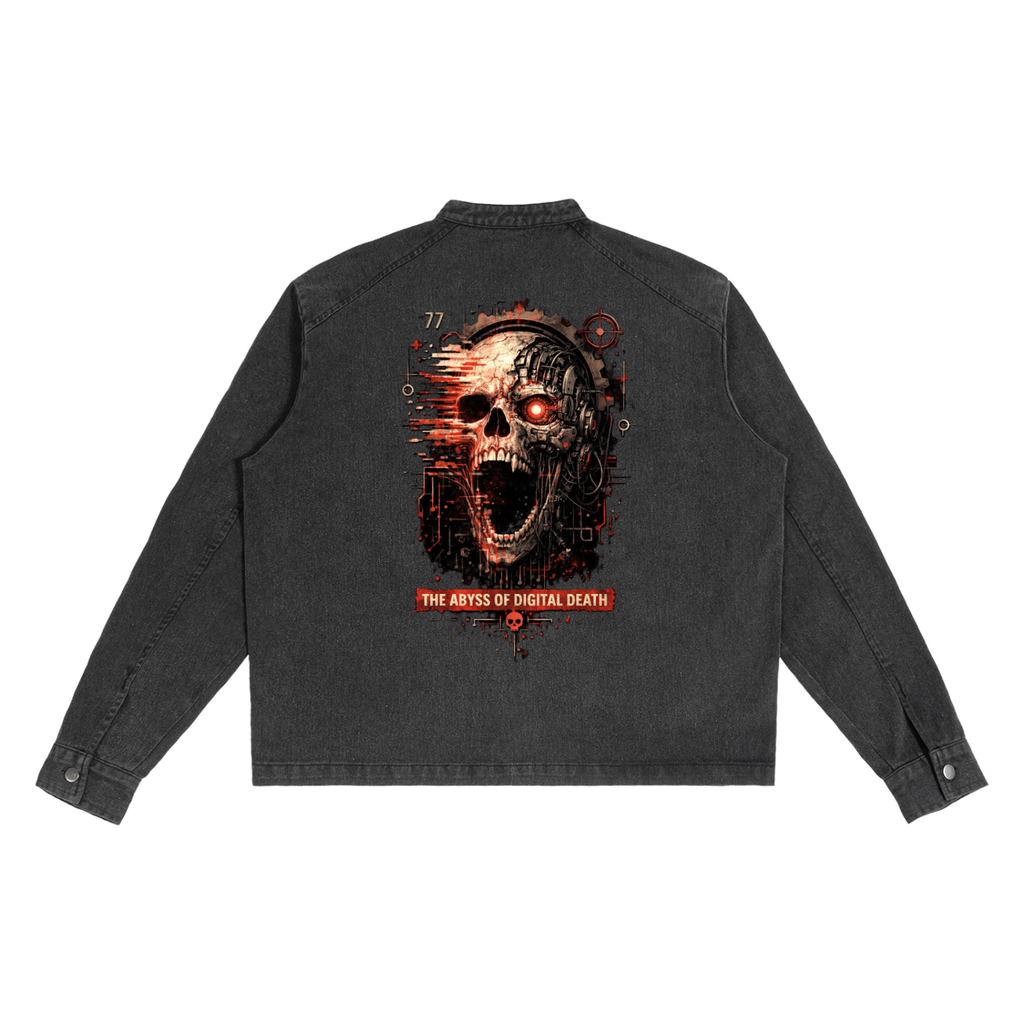 Czarna Cyberpunkowa Kurtka Denimowa The Abbys of Digital Death 330gsm