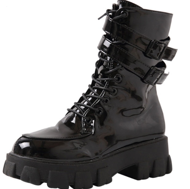 Techwearowe Damskie Buty Taktyczne - Black PU Urban Boots