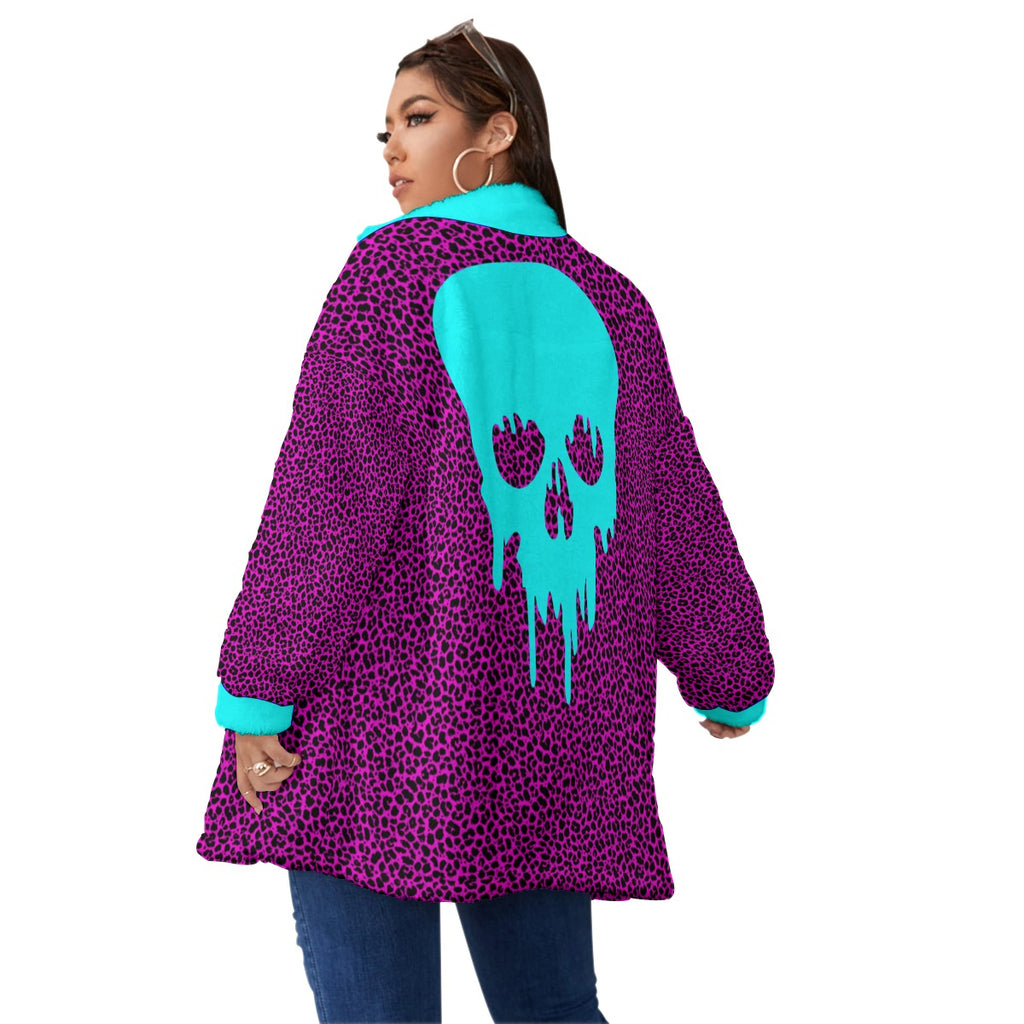 Cyberpunkowy Płaszcz Polarowy | Wild Pink Skull Warrior Coat | AOP Borg