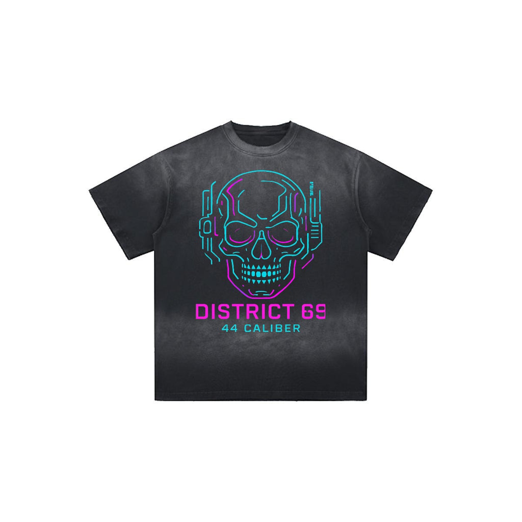 Cyberpunkowy T-shirt Oversizowy Męski | DISTRICT 69 Pink-Blue Neon | Cotton 260gsm