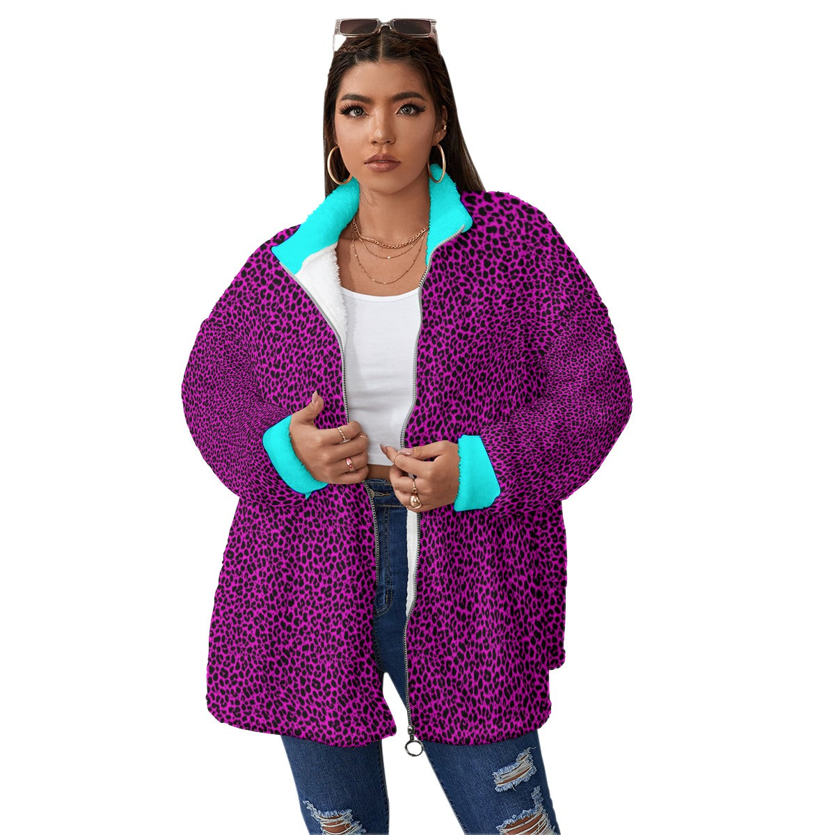 Cyberpunkowy Płaszcz Polarowy | Wild Pink Skull Warrior Coat | AOP Borg