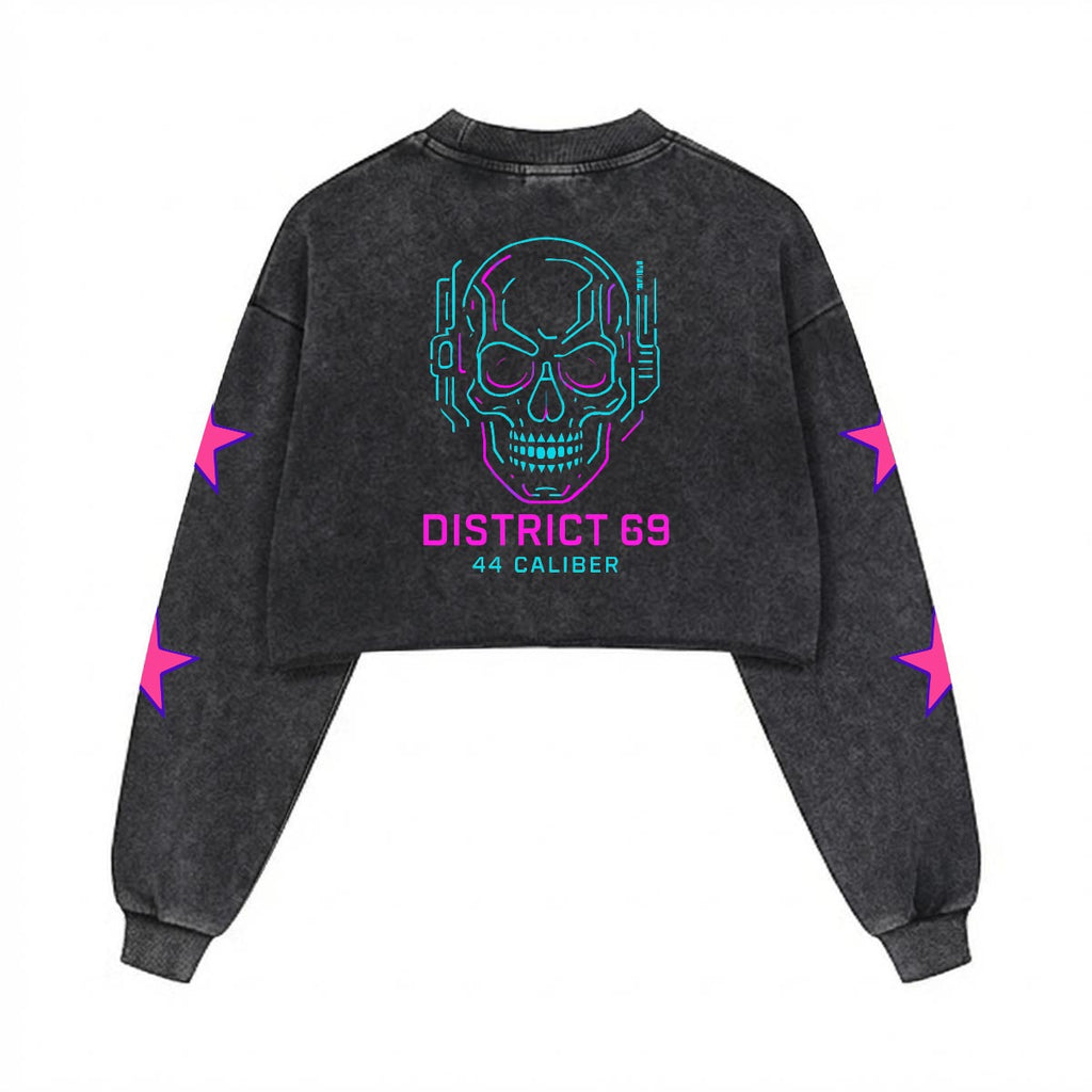 Damska Bluza Cyberpunkowa | DISTRICT 69 Punk Future Cotton Crop Sweatshirt
