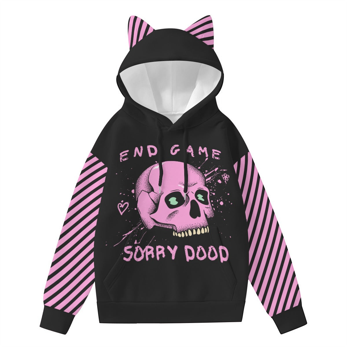 Bluza z Uszkami 'End Game' | E-Girl Cat Ear Hoodie Pink Skull