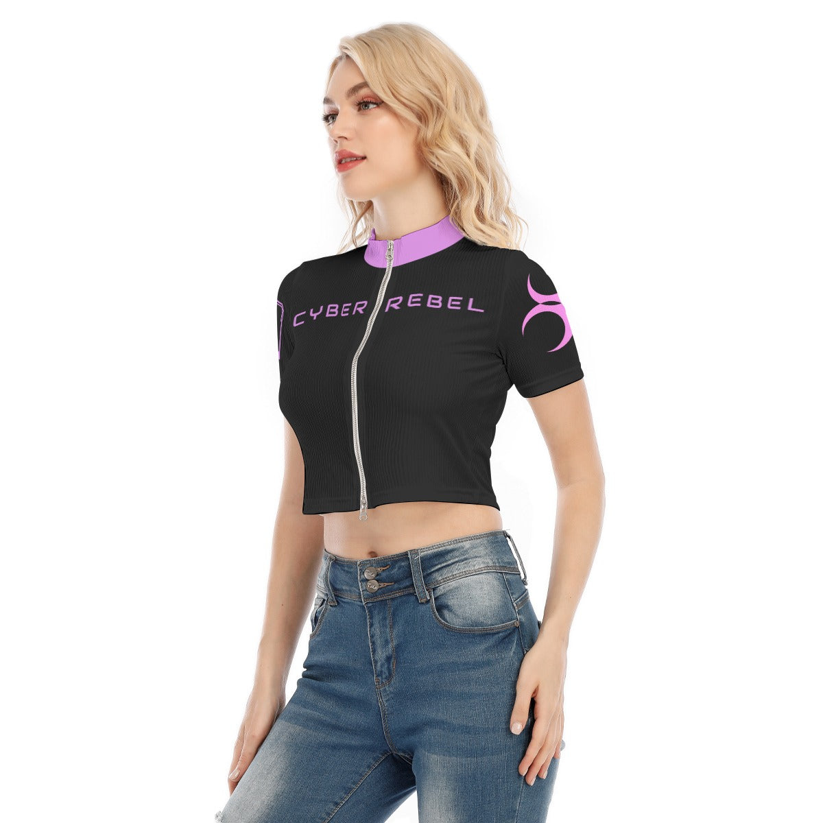 Cyberpunkowy Damski Crop Top Cyber Rebel Girl - Pink