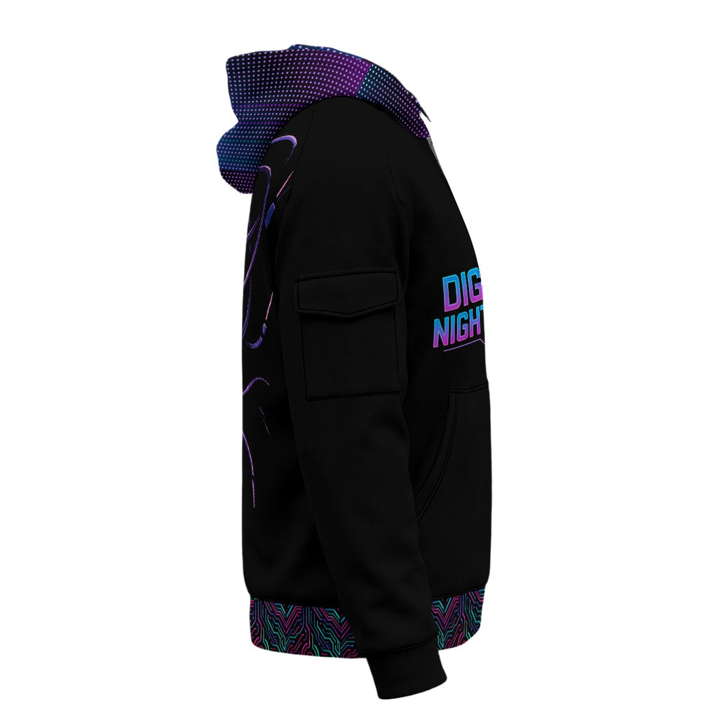 Cyberpunkowa Taktyczna Bluza Zip Hoodie | Digital Nightmare Cyberpunk Skull | 320gsm