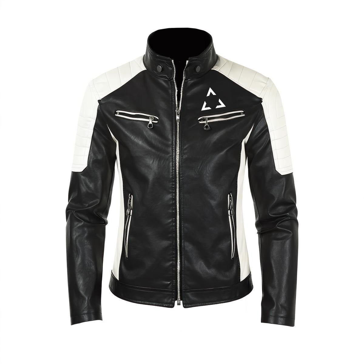 Męska Kurtka Biker Techwear 'BLACKOUT 77' | Ramoneska Eko-Skóra Black & White