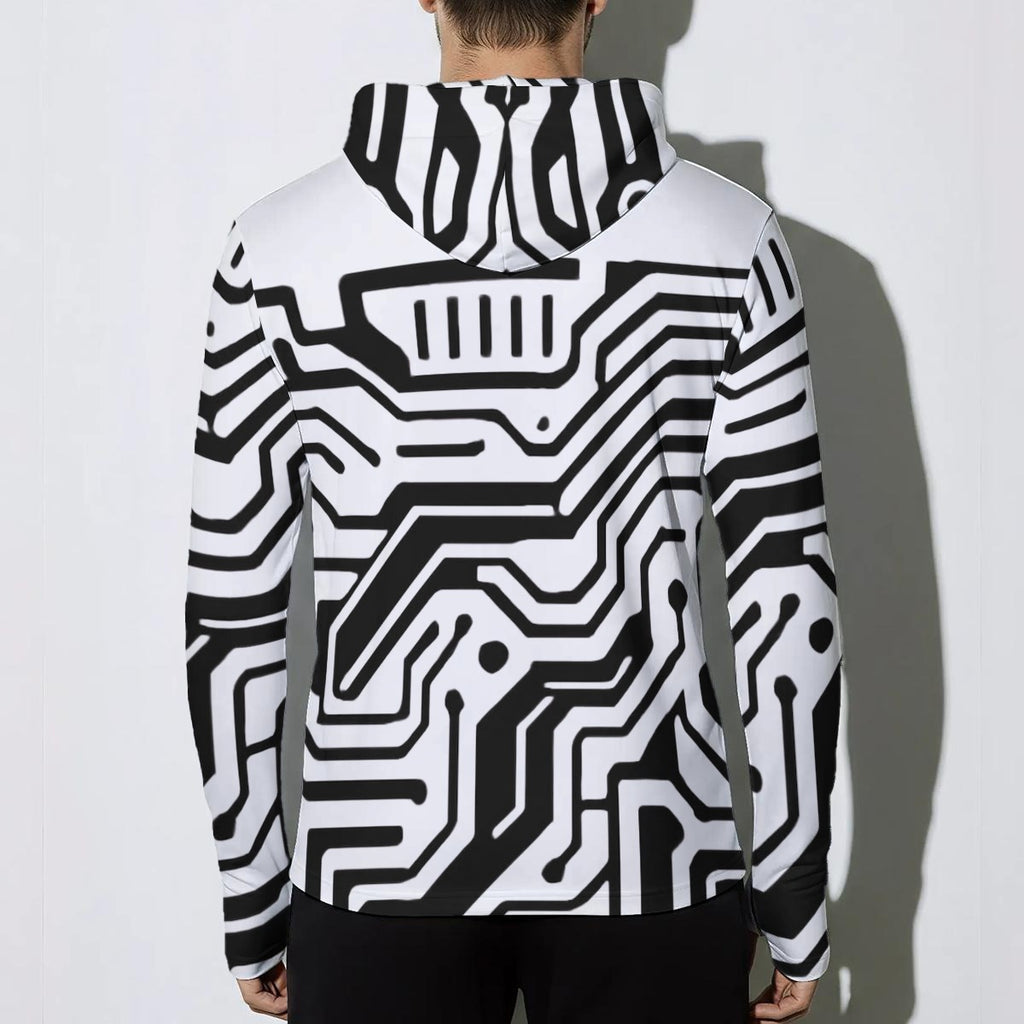 Cyberpunkowa Techniczna Bluza Anti-UV TechwearCore | White-Black Digital Pattern