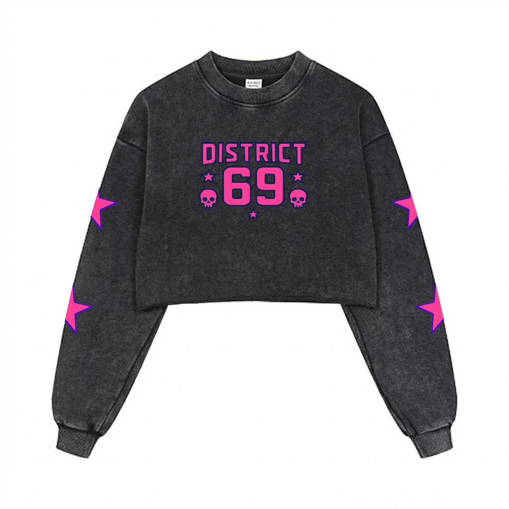 Damska Bluza Cyberpunkowa | DISTRICT 69 Punk Future Cotton Crop Sweatshirt