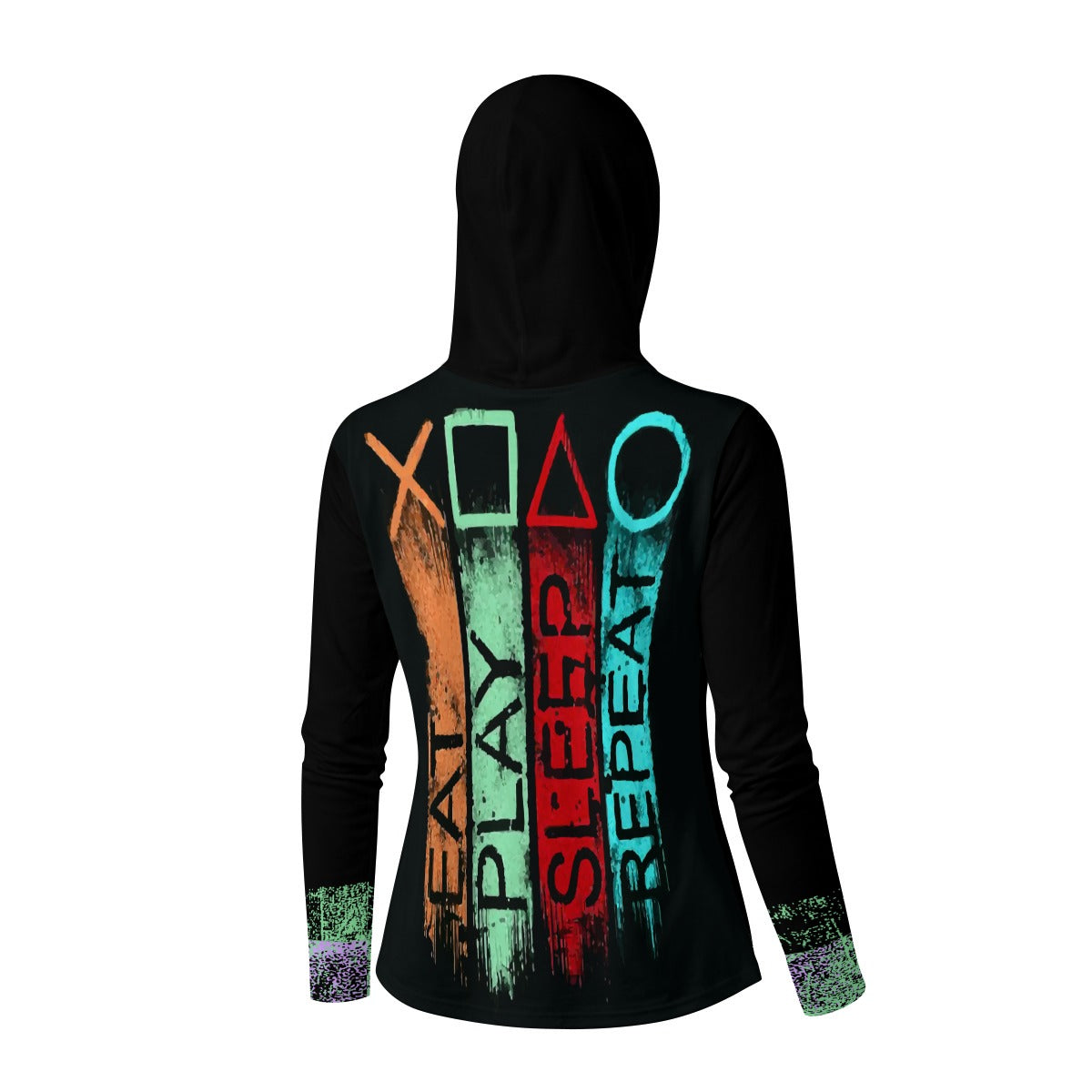 Damska Koszulka Cyberpunkowa z Kapturem i Maską| Chaos 2077 Glicht Netrunner Outfit