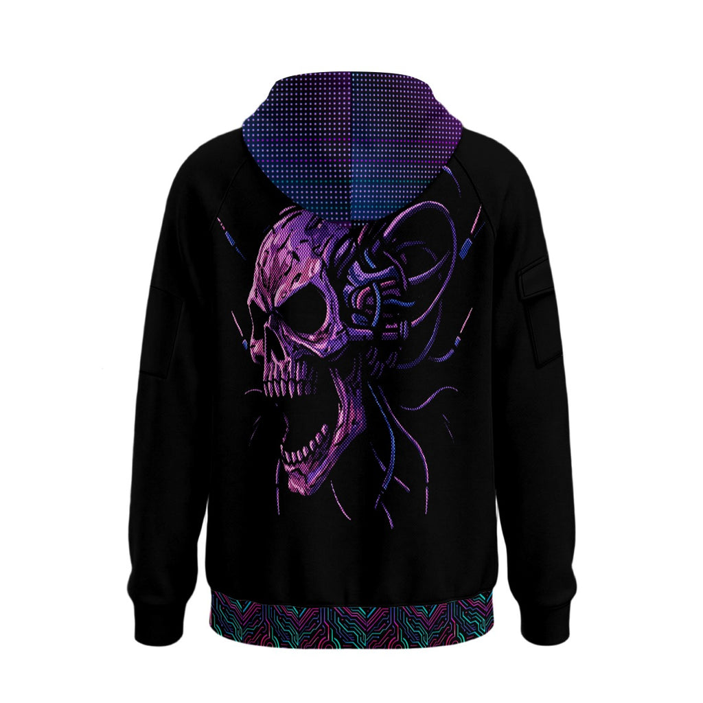 Cyberpunkowa Taktyczna Bluza Zip Hoodie | Digital Nightmare Cyberpunk Skull | 320gsm