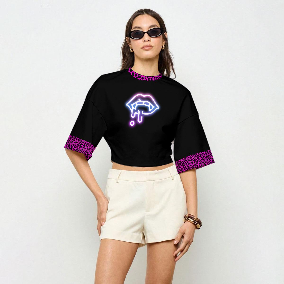 Damski Crop Top Cyberpunk Y2K| Neon Dark Kiss