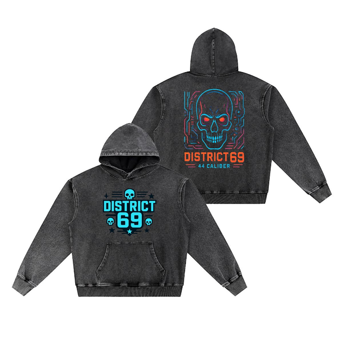Cyberpunkowa Bluza Męska | DISTRICT 69 Cyberpunk Skull 380gsm