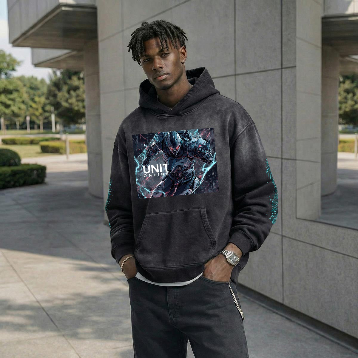 Bluza Hoodie Cyberpunk Unisex | Cyber Unit Online Netrunner Warrior| 420gsm Cotton