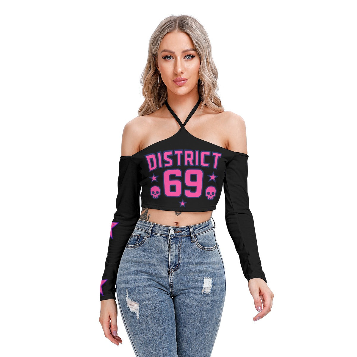 Cyberpunkowy Damski Crop Top Halter | DISTRICT 69 Street of Anarchy