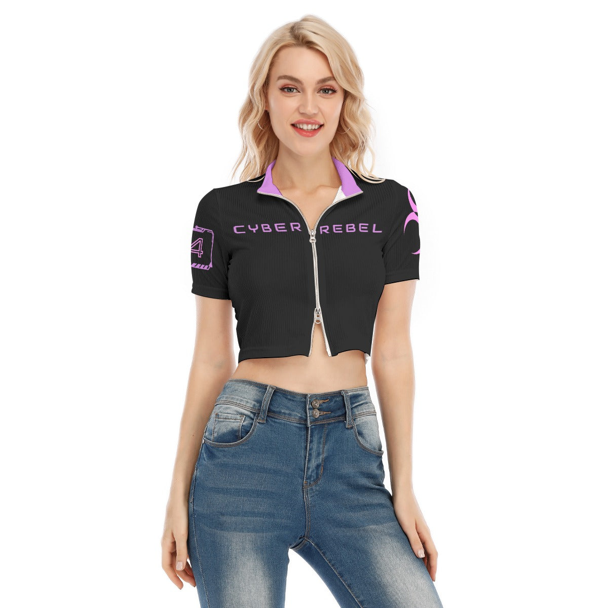Cyberpunkowy Damski Crop Top Cyber Rebel Girl - Pink