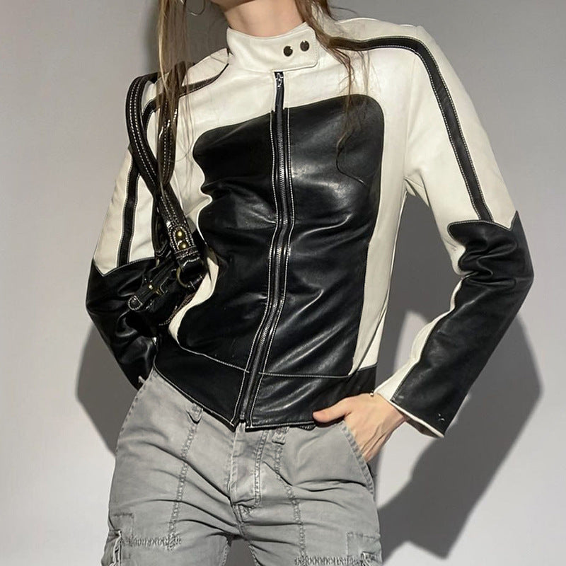 Nomad Motorcycle Jacket | Two-Tone Faux Leather Biker Jacket