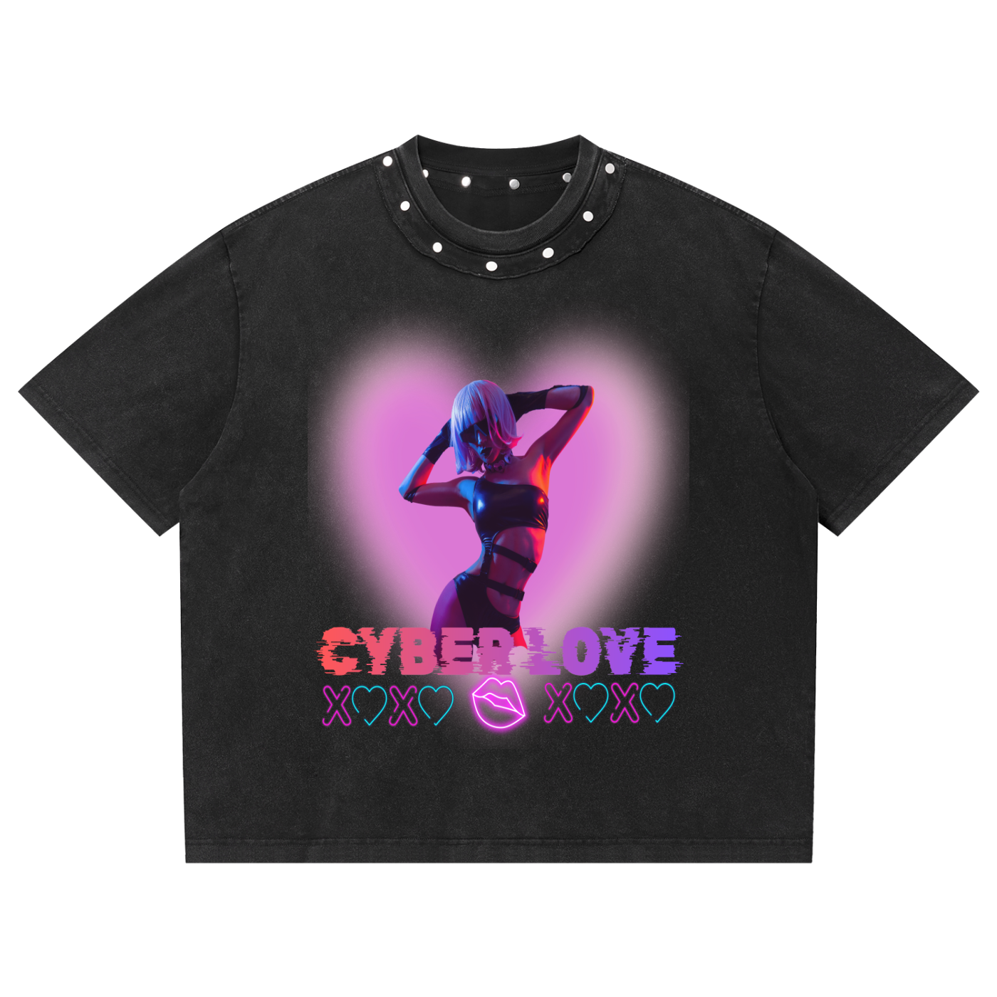 Cyberpunkowa Koszulka z Ćwiekami | Cyber Love