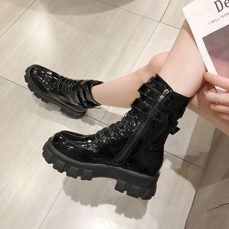 Techwearowe Damskie Buty Taktyczne - Black PU Urban Boots