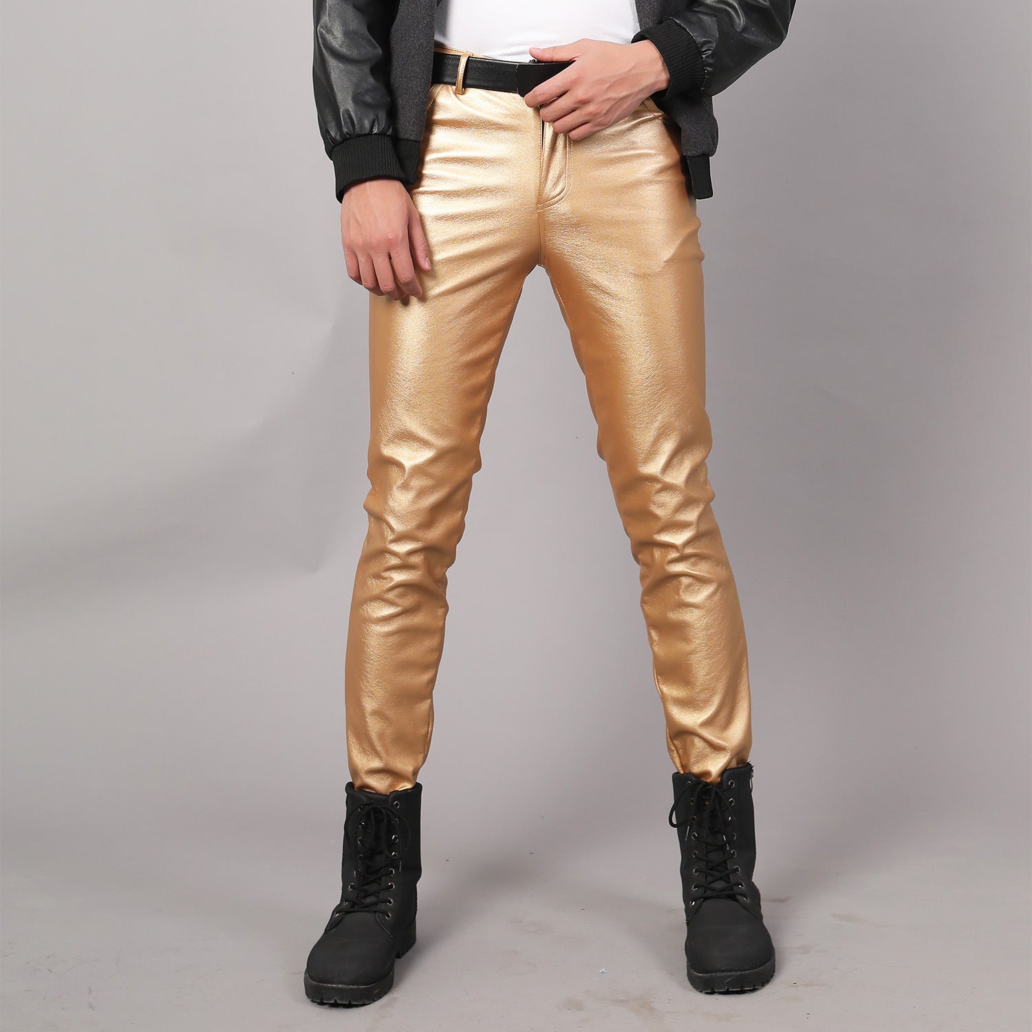 Korporacyjne Cyberpunkowe Spodnie Skórzane Leather Neo-Glamour Gold