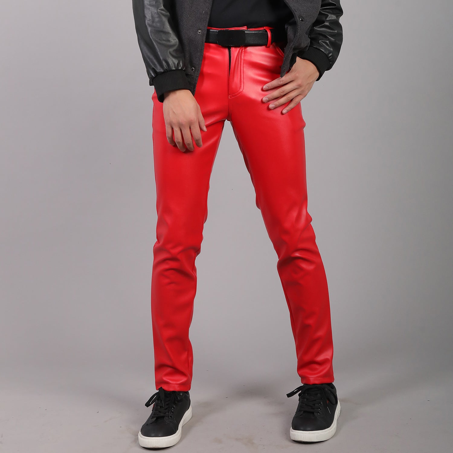 Korporacyjne Cyberpunkowe Spodnie Skórzane Leather Neo-Glamour Red