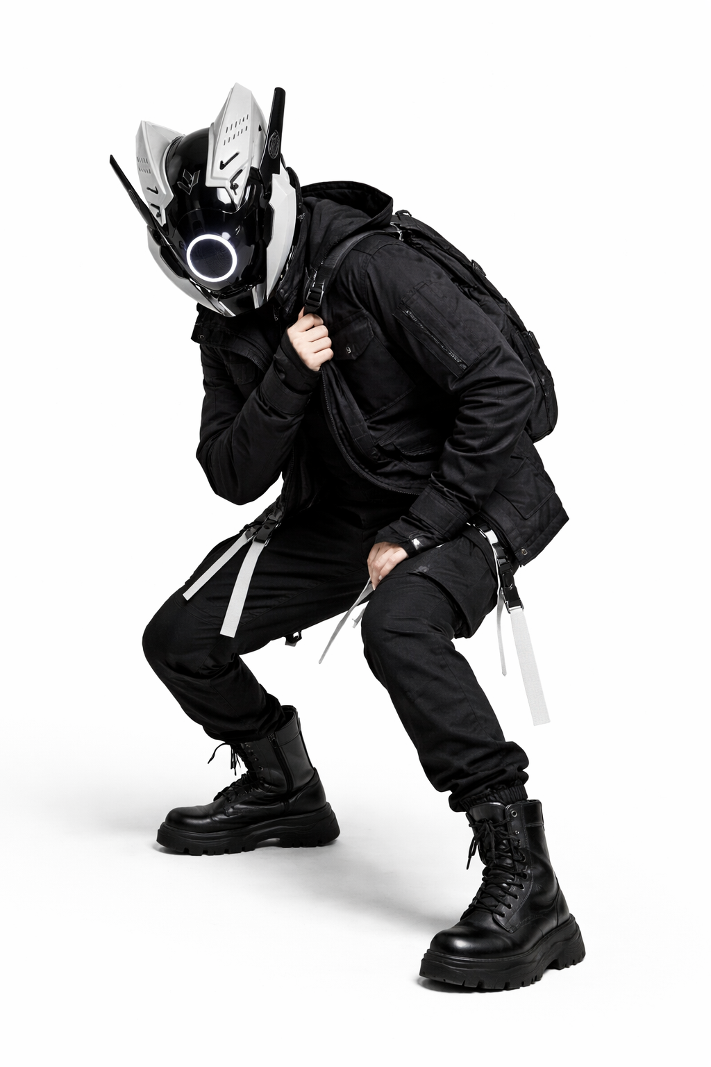 Korporacyjna Bojowa Maska Cyberpunkowa Model AV-8 Neon Assasin White