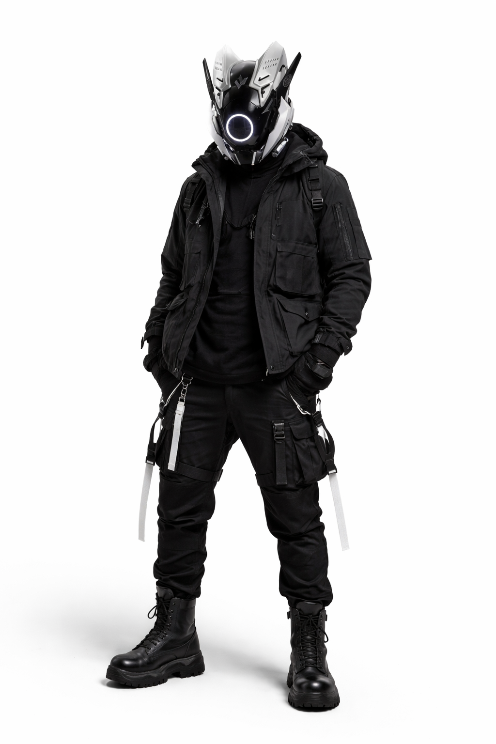 Korporacyjna Bojowa Maska Cyberpunkowa Model AV-8 Neon Assasin White