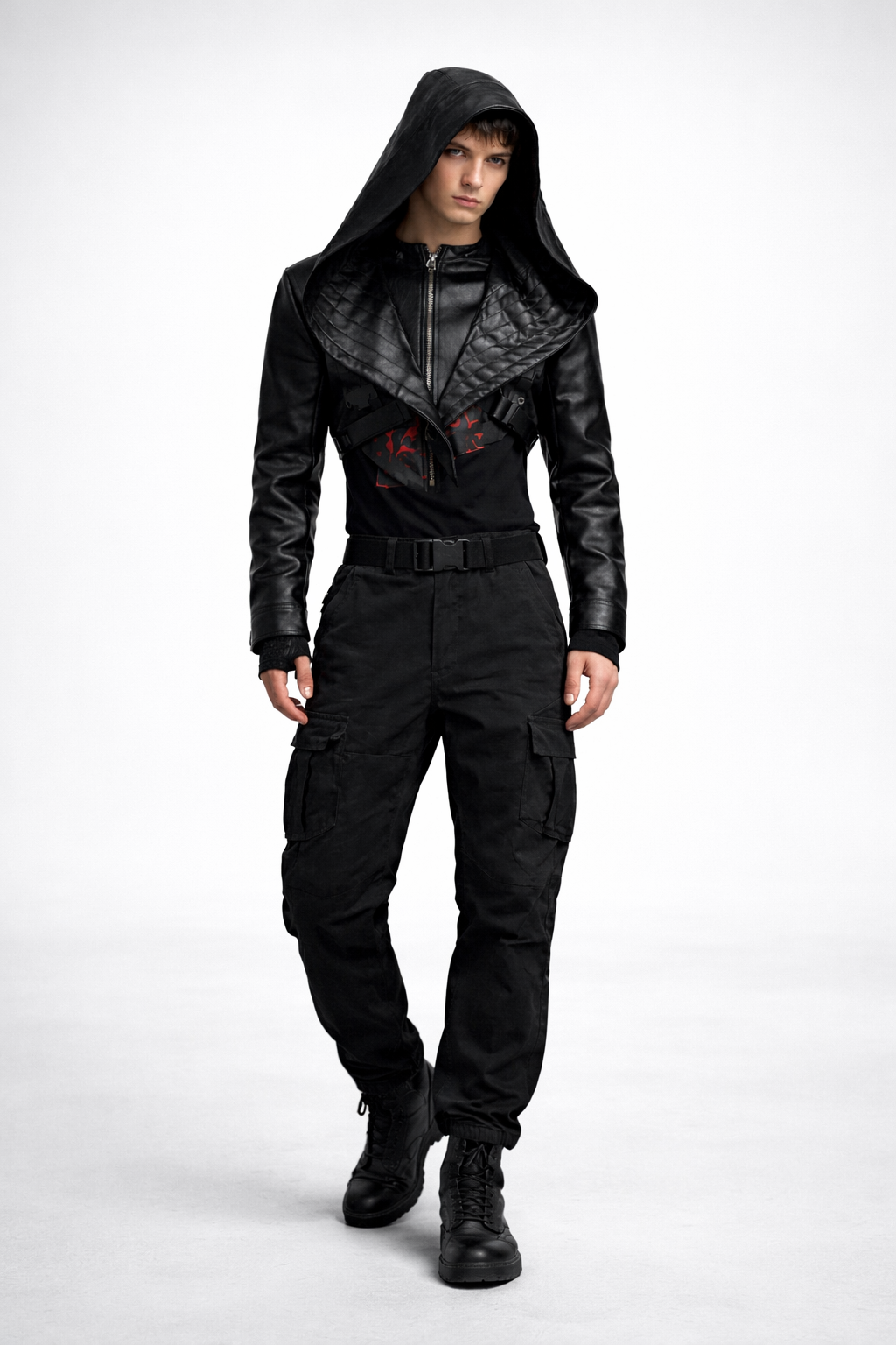 Young Men in cyberpunk hoodie jacket 