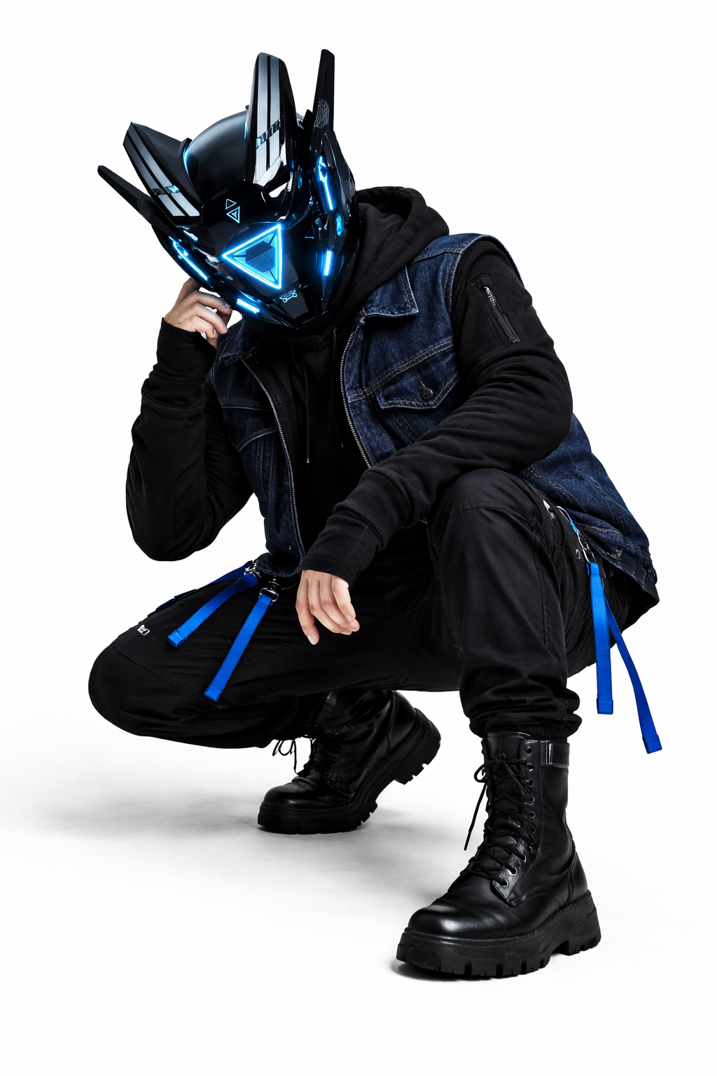 Korporacyjna Bojowa Maska Cyberpunkowa Model AV-8 Neon Assasin Azure