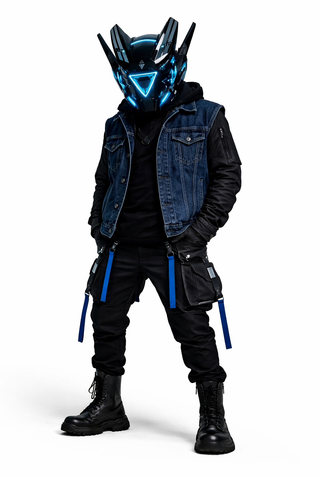 Korporacyjna Bojowa Maska Cyberpunkowa Model AV-8 Neon Assasin Azure