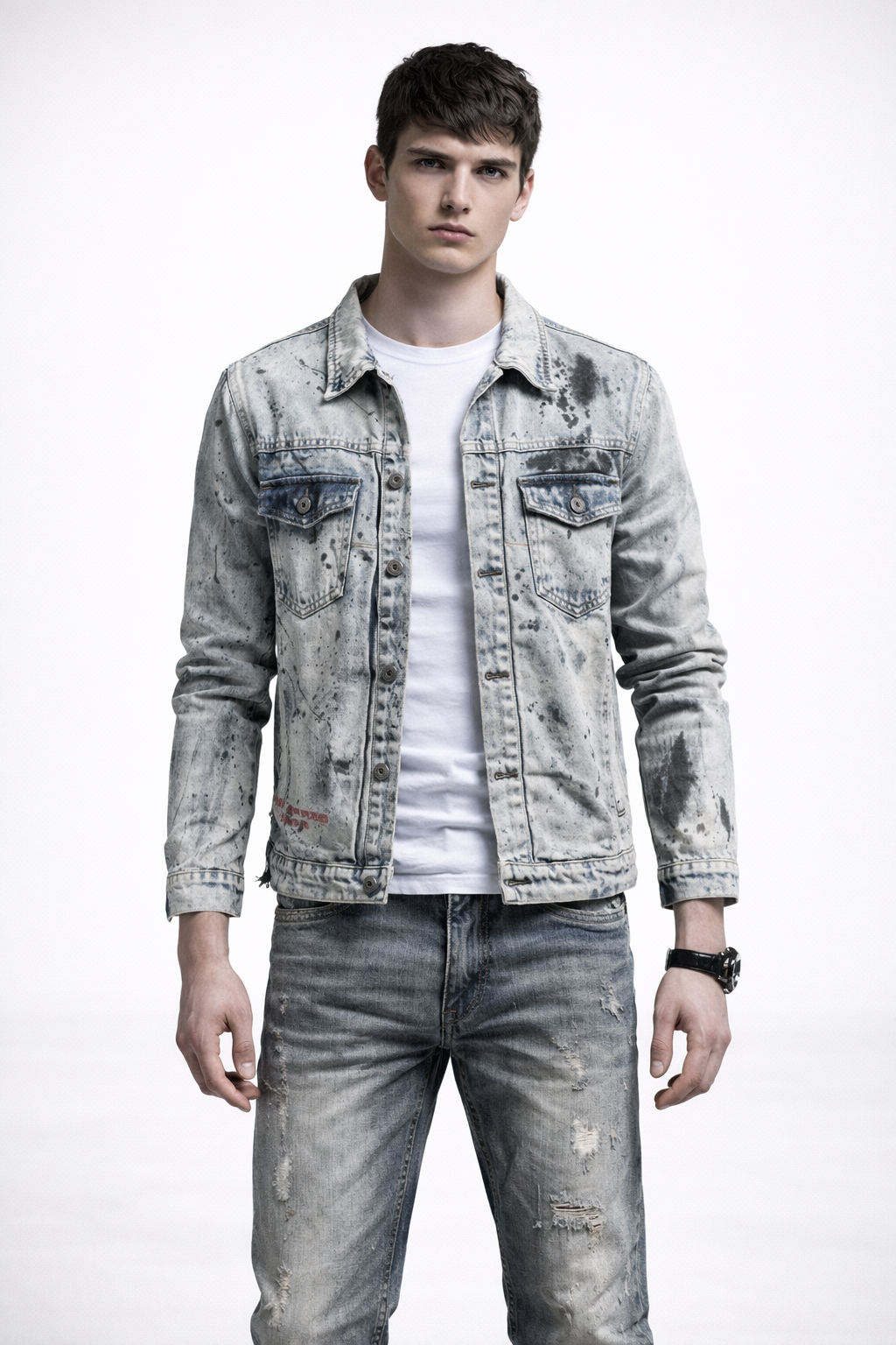 Men in cyberpunk washed denim jacket 