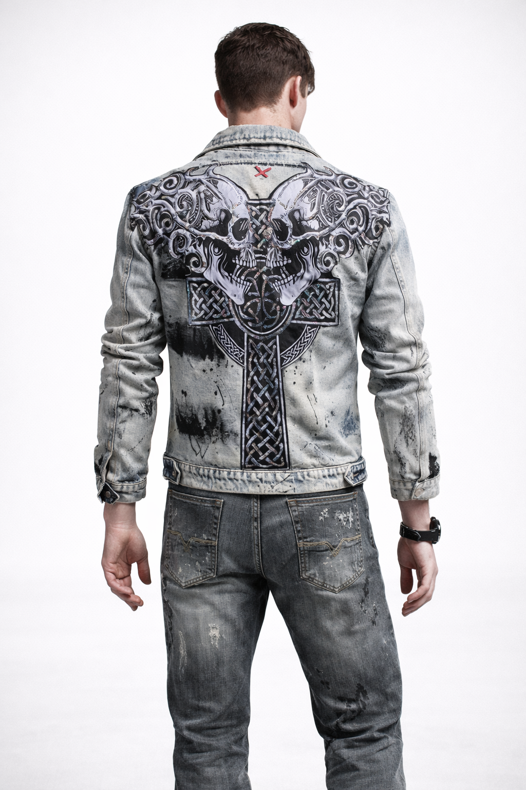 Men in cyberpunk neogoth denim jacket 