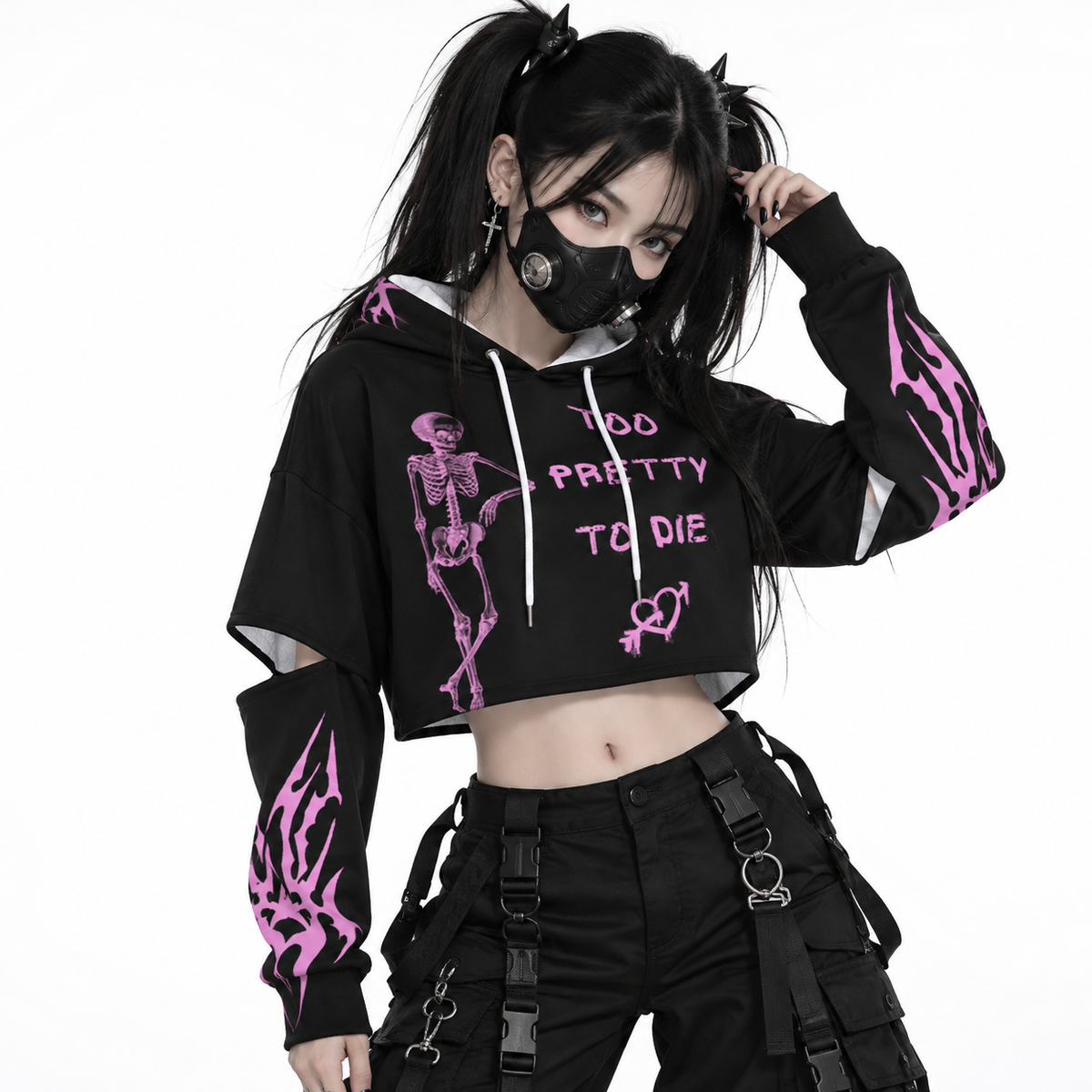 Bluza E-Girl 'Too Pretty To Die' | Pink Cyber Tribal Edition