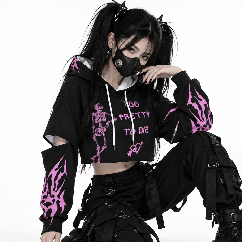 Bluza E-Girl 'Too Pretty To Die' | Pink Cyber Tribal Edition