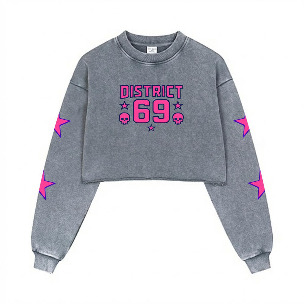 Damska Bluza Cyberpunkowa | DISTRICT 69 Punk Future Cotton Crop Sweatshirt
