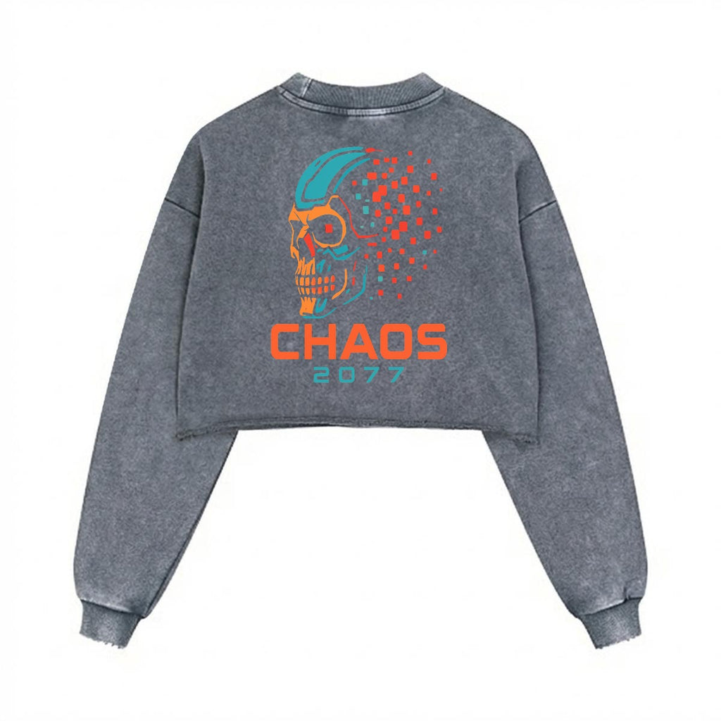 Damska Cyberpunkowa Bluza Crop | Chaos 2077 Cyberpunk Skull