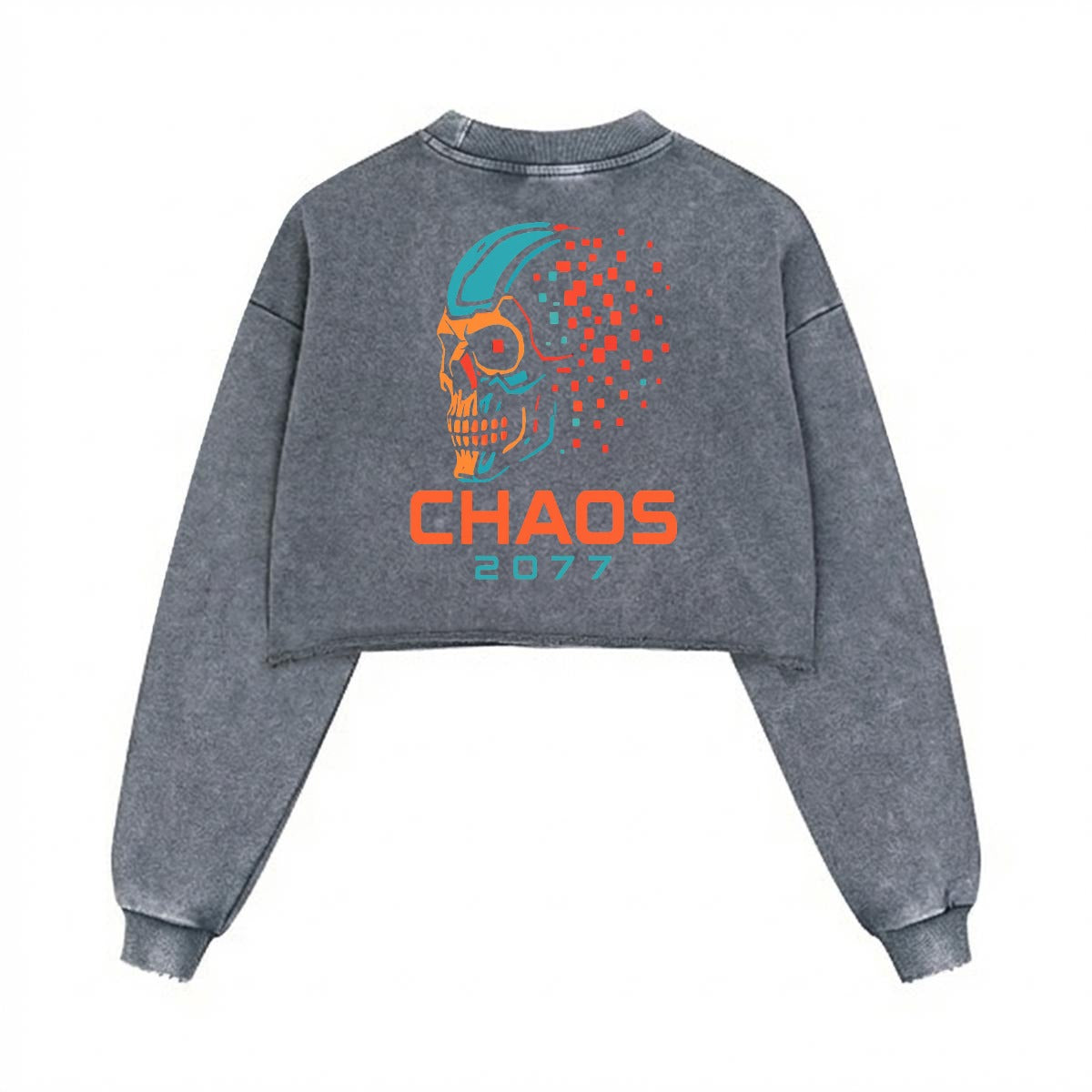 Damska Cyberpunkowa Bluza Crop | Chaos 2077 Cyberpunk Skull