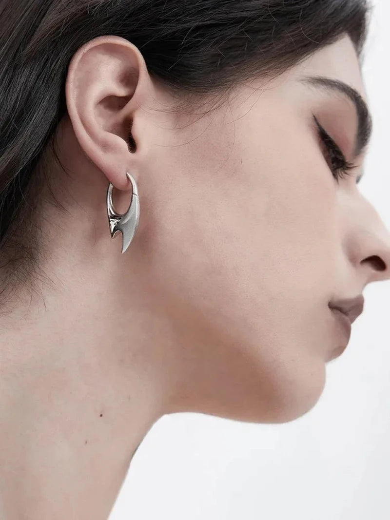 2024 Women Men Silver Color Unique Personalized Earrings Cyberpunk Minimalist Unisex Earrings Trendy Party Jewelry Accessory Single Silver