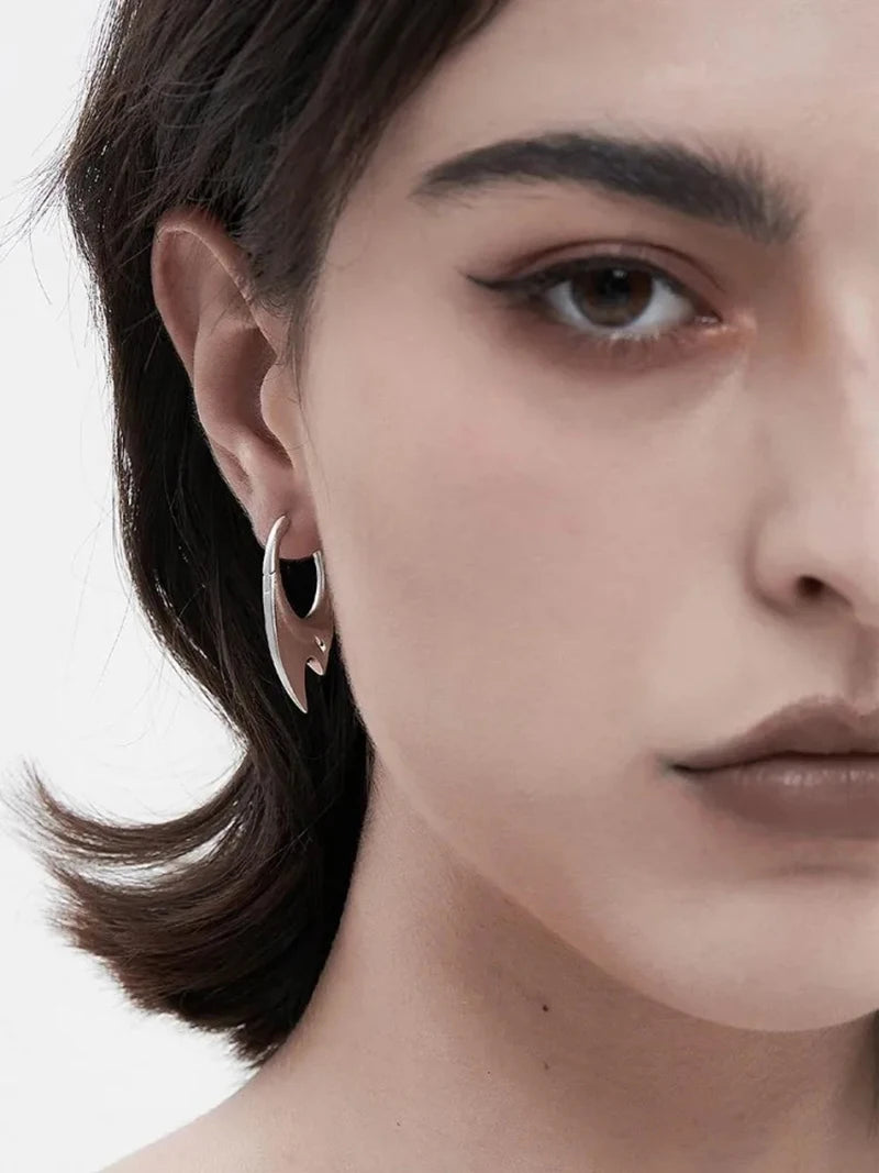 2024 Women Men Silver Color Unique Personalized Earrings Cyberpunk Minimalist Unisex Earrings Trendy Party Jewelry Accessory Single Silver
