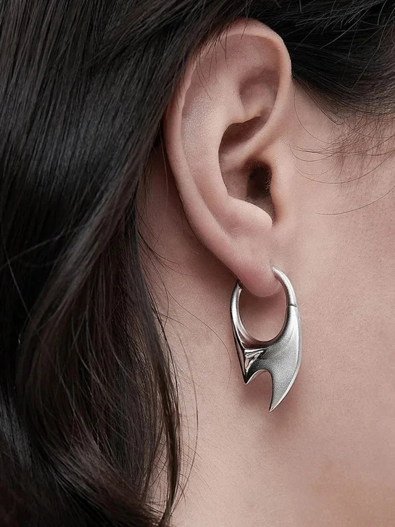 2024 Women Men Silver Color Unique Personalized Earrings Cyberpunk Minimalist Unisex Earrings Trendy Party Jewelry Accessory Single Silver