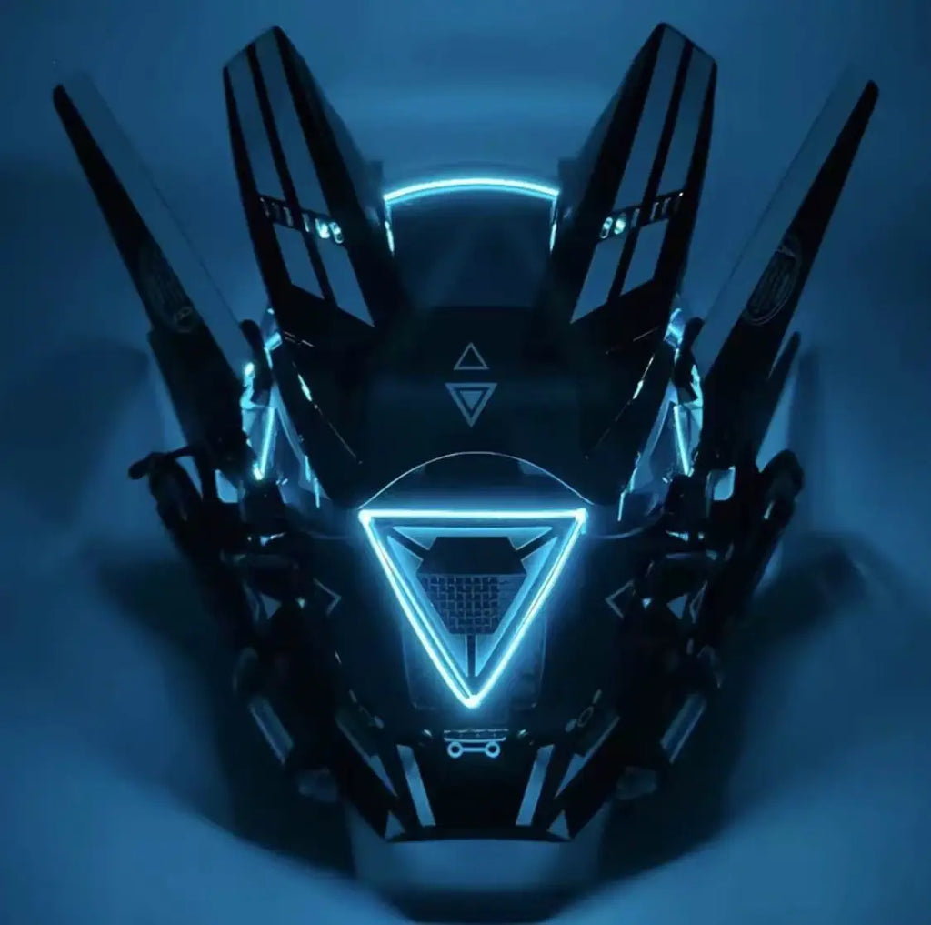 Korporacyjna Bojowa Maska Cyberpunkowa Model AV-8 Neon Assasin Azure