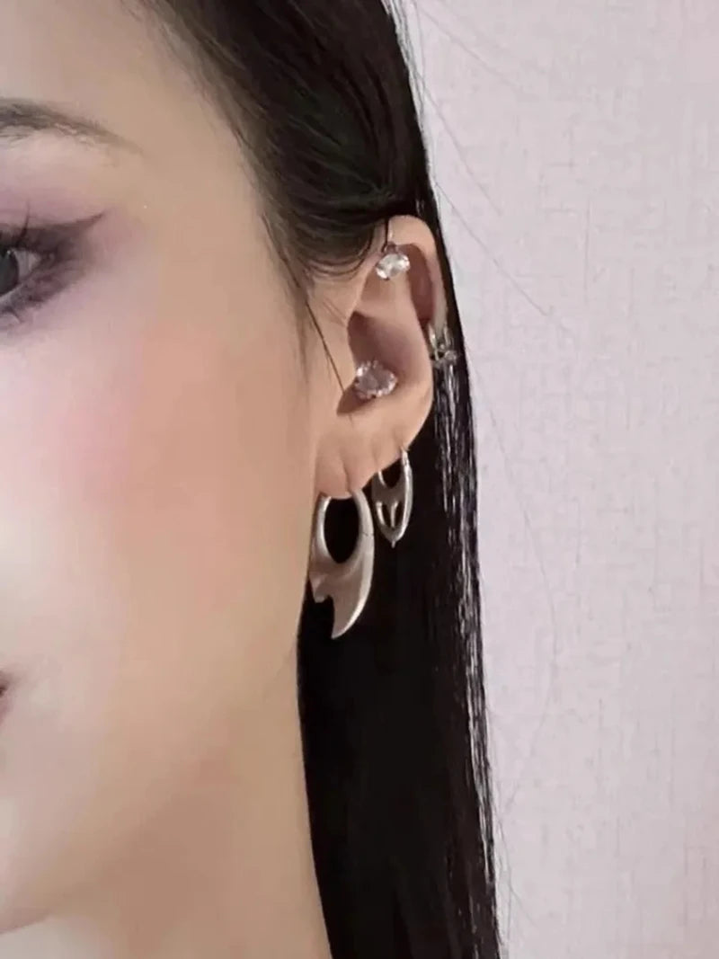 Cyberpunk Neo Silver Beauty Hoop Earrings