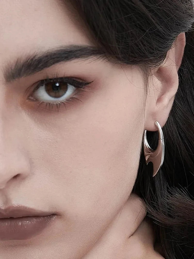 2024 Women Men Silver Color Unique Personalized Earrings Cyberpunk Minimalist Unisex Earrings Trendy Party Jewelry Accessory Single Silver