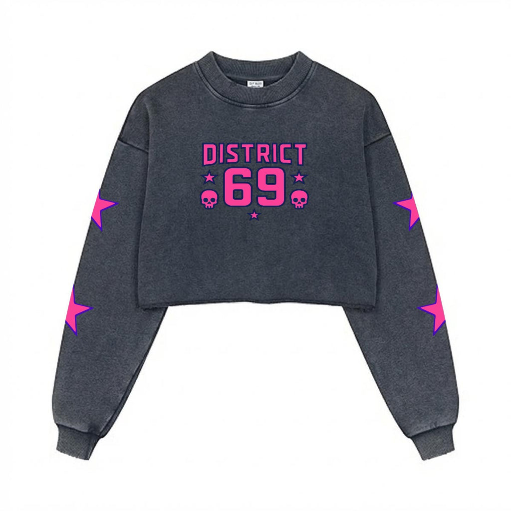 Damska Bluza Cyberpunkowa | DISTRICT 69 Punk Future Cotton Crop Sweatshirt