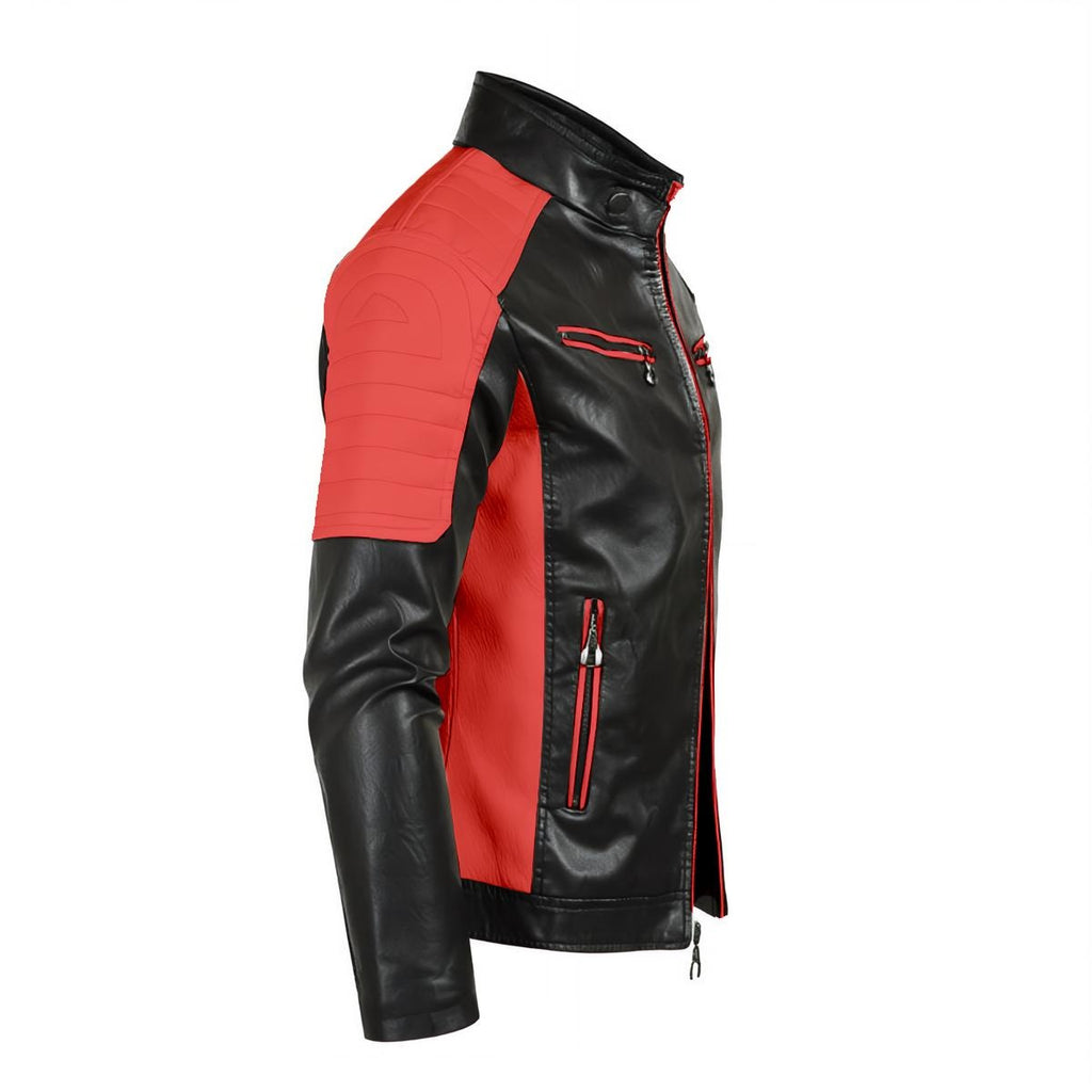 Męska Kurtka Biker Techwear 'BLACKOUT 77' | Ramoneska Eko-Skóra Black & Red