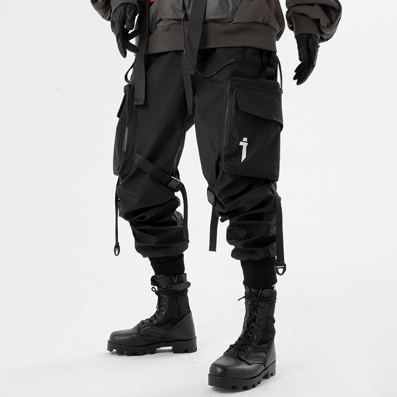 Czarne Techwearowe Spodnie z licznymi kieszeniami - Urban Soldier 0088