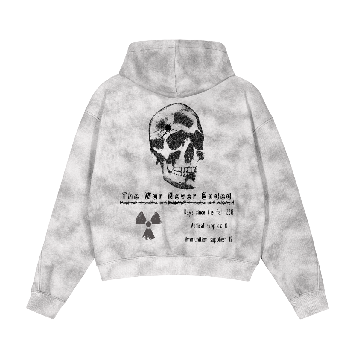 Acid Wash Zip-Up Hoodie 'The War Never Ended' | Dystopian Streetwear