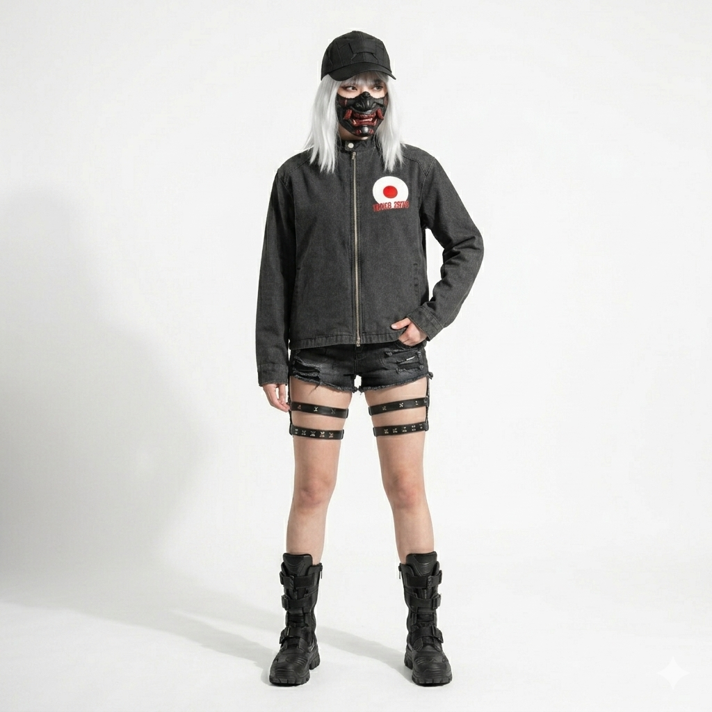 Cyberpunkowa Kurtka Denimowa Czarna Digital Demon Tokyo 2079