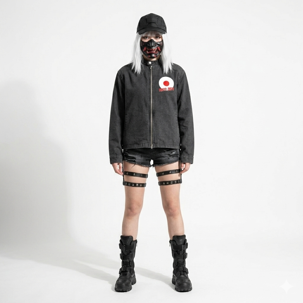 Cyberpunkowa Kurtka Denimowa Czarna Digital Demon Tokyo 2079